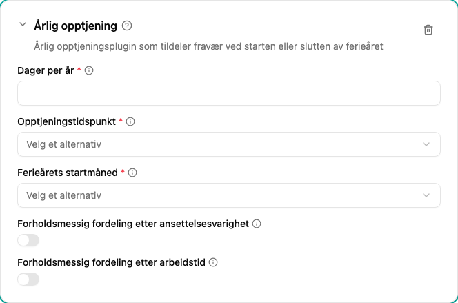 Konfigurasjon av plugin for årlig opptjening