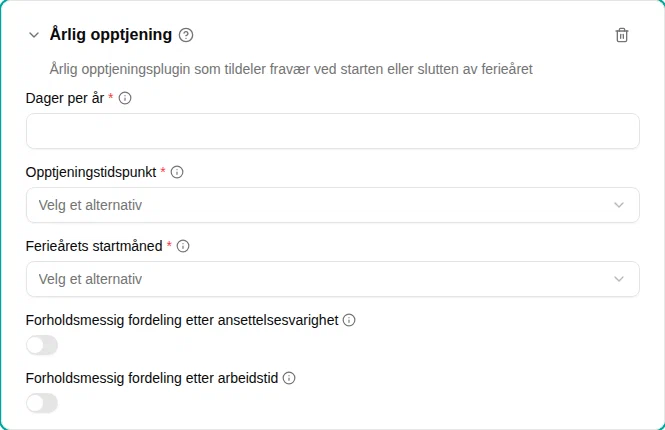 Konfigurasjon av plugin for årlig opptjening