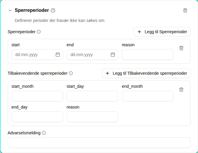 Konfigurasjon av sperreperioder