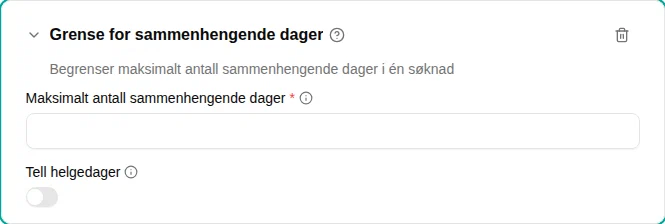 Konfigurasjon av grense for sammenhengende dager