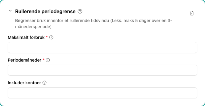 Konfigurasjon av grense for rullerende periode