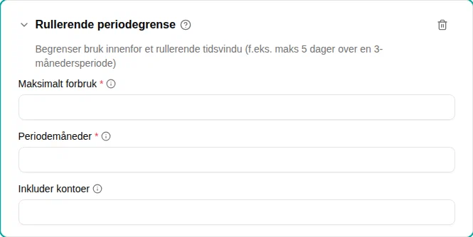 Konfigurasjon av grense for rullerende periode