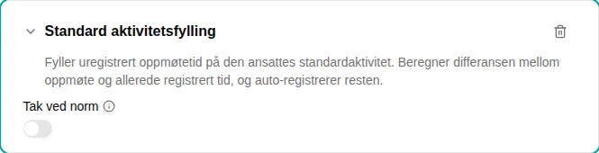 Konfigurasjon av Standard aktivitetsfylling-pluginen