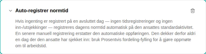 Konfigurasjon av Auto-registrer normtid-pluginen