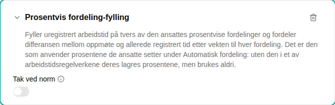 Konfigurasjon av Prosentvis fordeling-fylling-pluginen