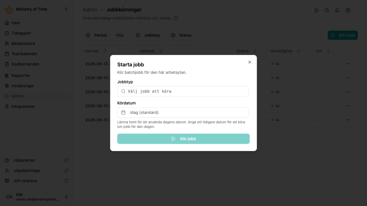 Dialog för att starta jobb