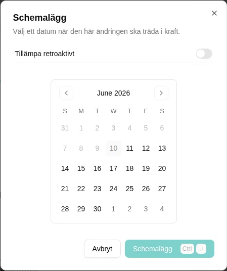 Planningsdialoogvenster voor het selecteren van een ingangsdatum