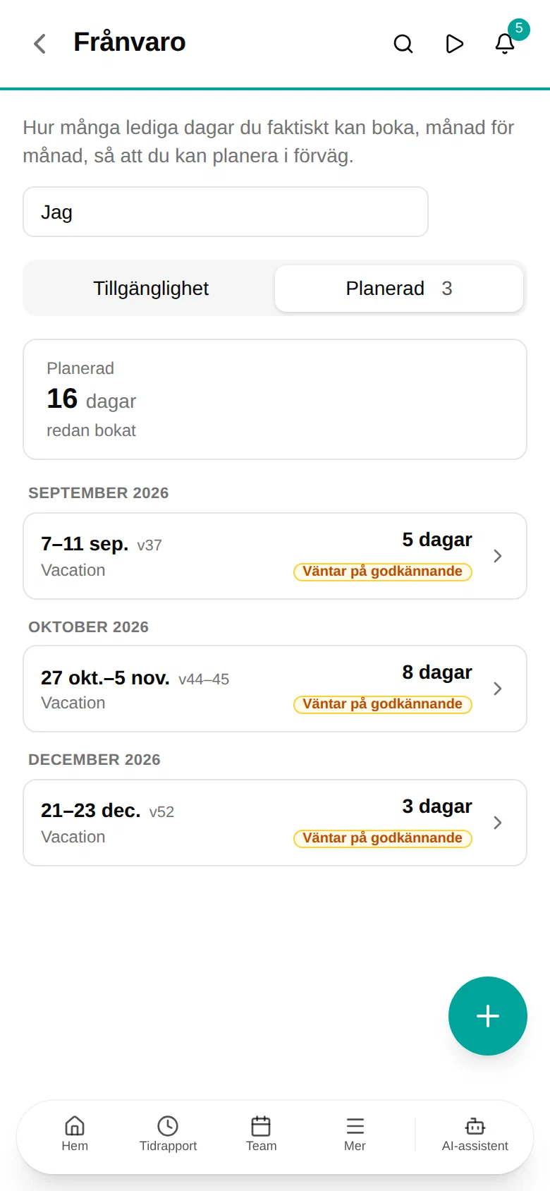 Het tabblad Gepland op een telefoon met alle boekingen