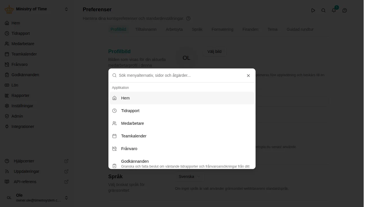 Menu dei comandi