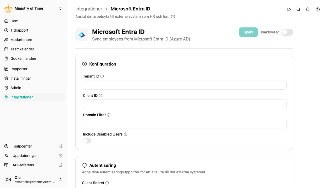 Detaljsida för Entra ID-integrationen