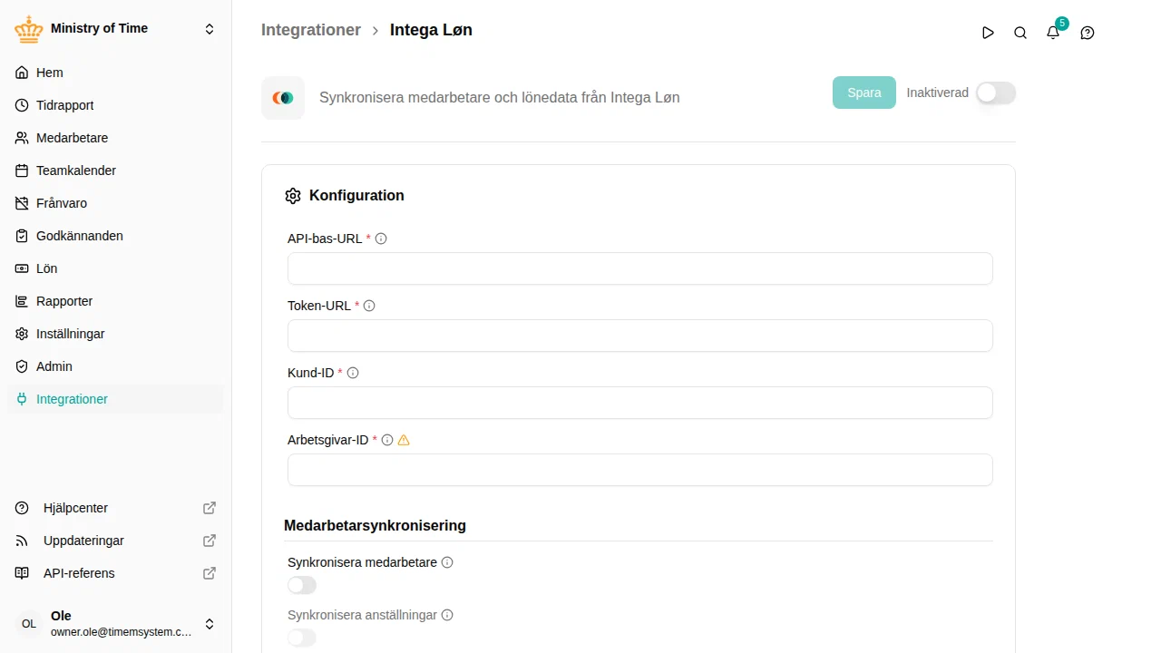 Pagina di dettaglio dell'integrazione Intega Løn