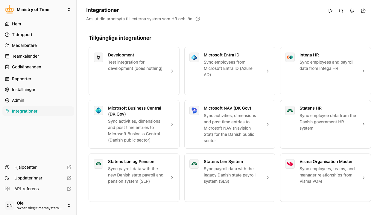 Översiktssida för integrationer