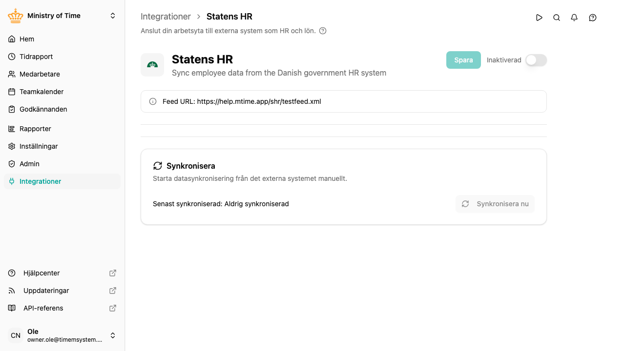 Detaljsida för SHR-integrationen