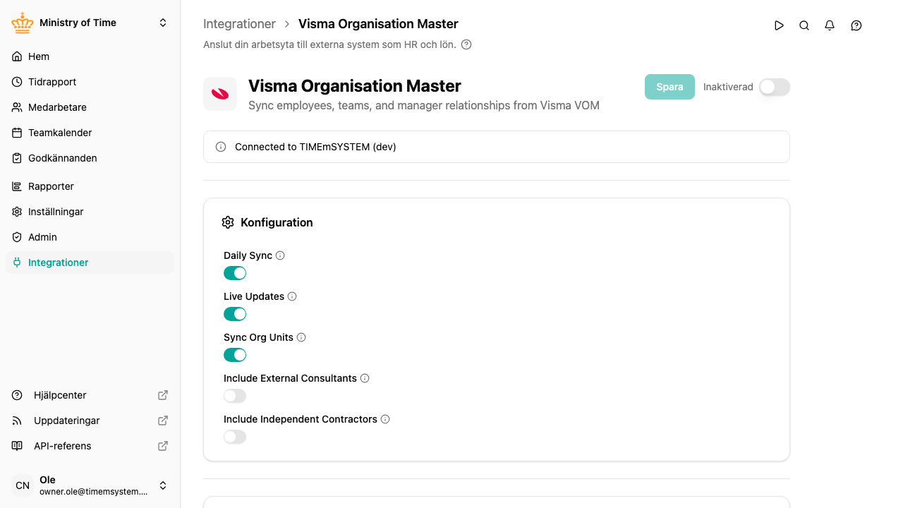 Detaljsida för VOM-integrationen