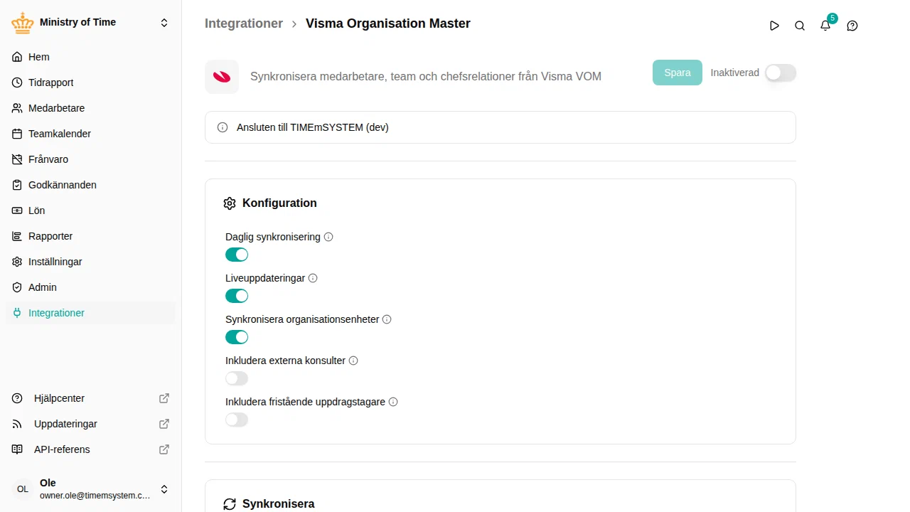 Pagina di dettaglio dell'integrazione VOM