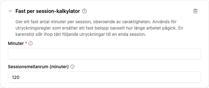 Konfiguration av kalkylatorn Fast per session