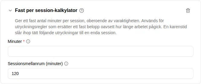 Configuratie van de rekenmachine Vast bedrag per sessie
