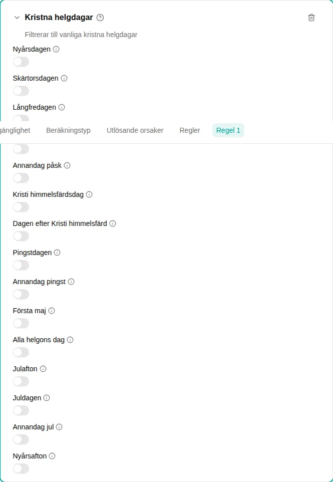 Configuratie van het filter Christelijke feestdagen