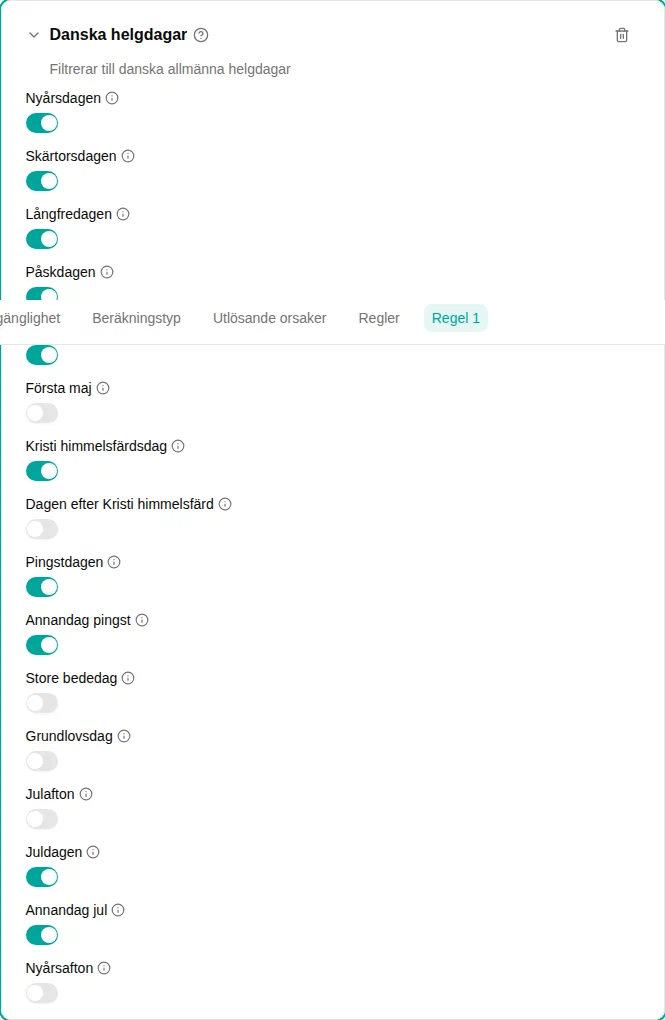 Configuratie van het filter Deense feestdagen