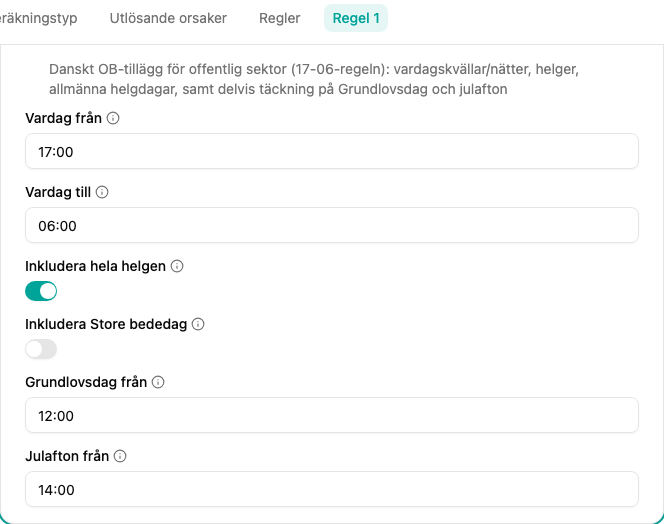 Konfiguration av filtret Danska OB-timmar
