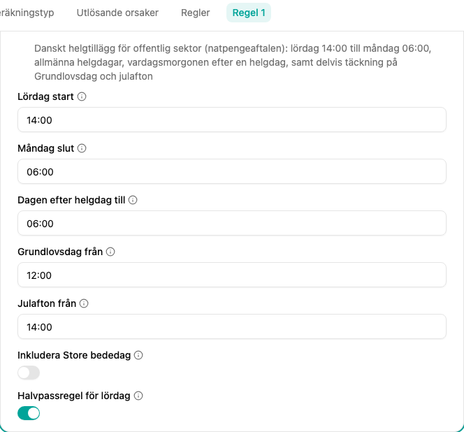 Konfiguration av filtret Danskt helgtillägg