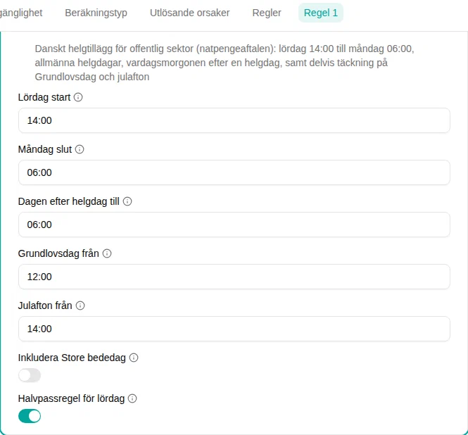 Configuratie van het filter Deens weekendtoeslag