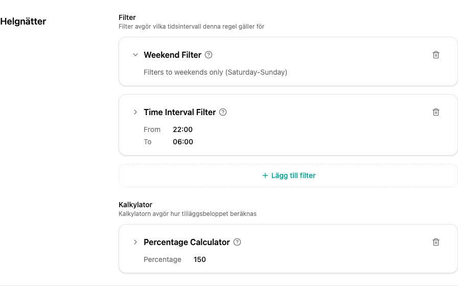 Regelredigerare med två filter och en procentkalkylator