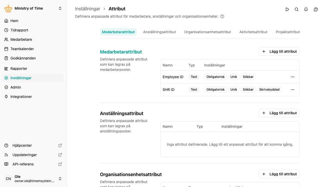 Arbetsytans inställningar med anpassade attribut
