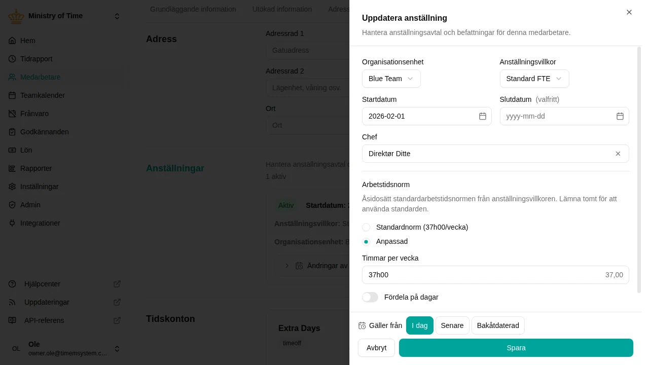 Overschrijving van de werktijdnorm op het dienstverband van de medewerker