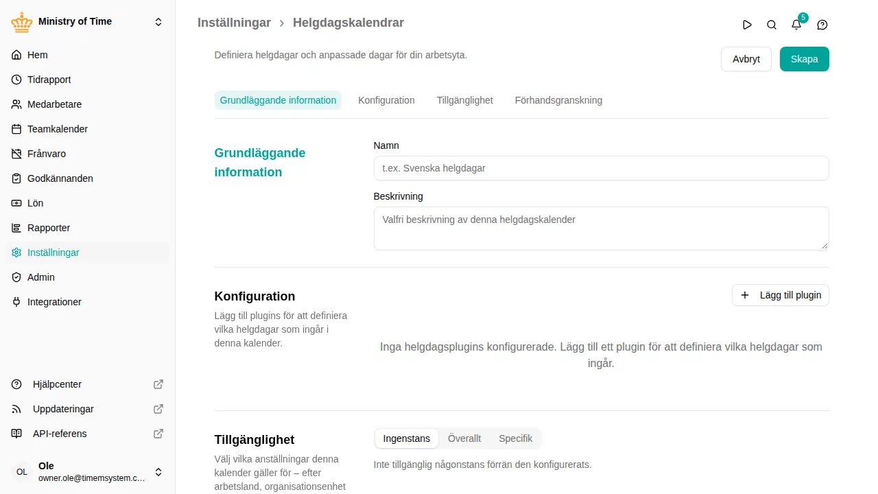 Configuratieformulier voor feestdagenkalender met plugins en voorbeeld