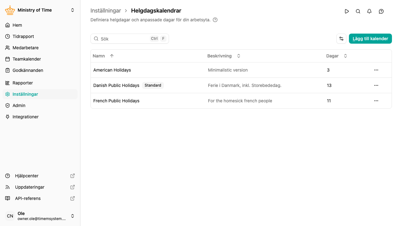 Lista över helgdagskalendrar