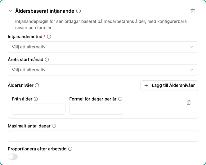 Konfiguration av plugin för åldersbaserat intjänande