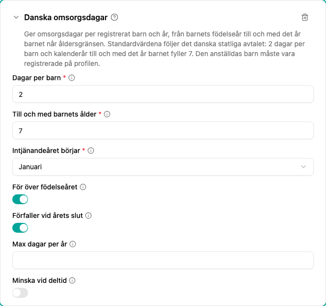 Konfiguration av pluginet Danska omsorgsdagar