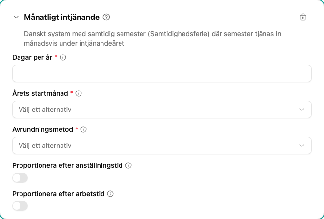 Konfiguration av pluginet Månatligt intjänande