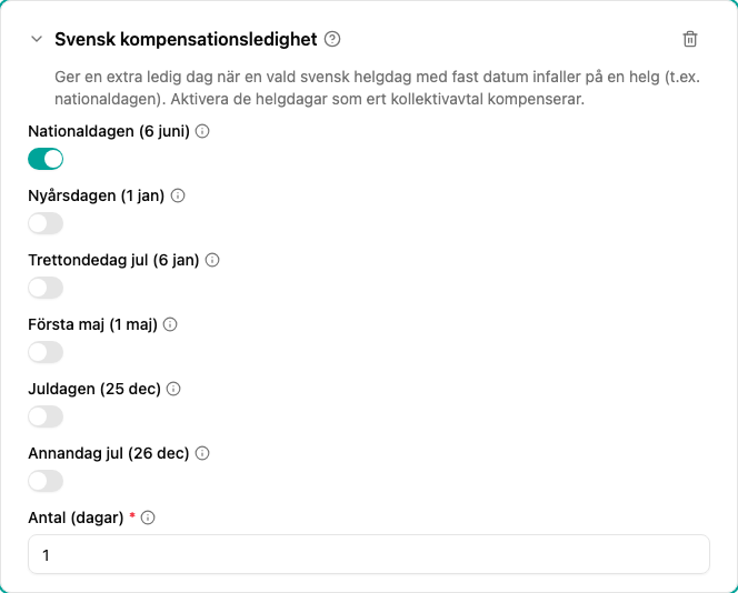 Konfiguration av pluginet Svensk kompensationsledighet