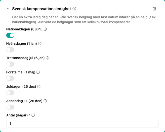 Konfiguration av pluginet Svensk kompensationsledighet