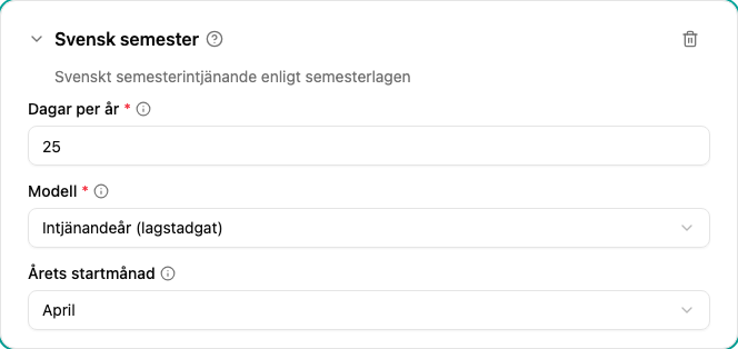 Konfiguration av pluginet Svensk semester