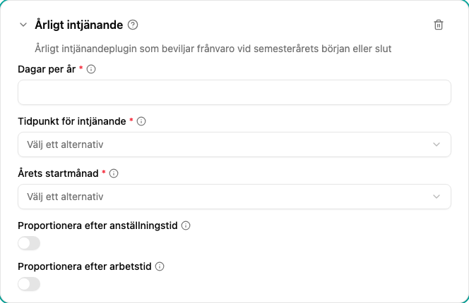 Konfiguration av pluginet Årligt intjänande