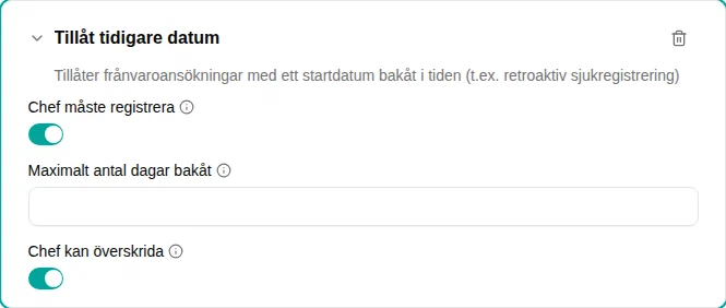 Konfiguration av Tillåt tidigare datum