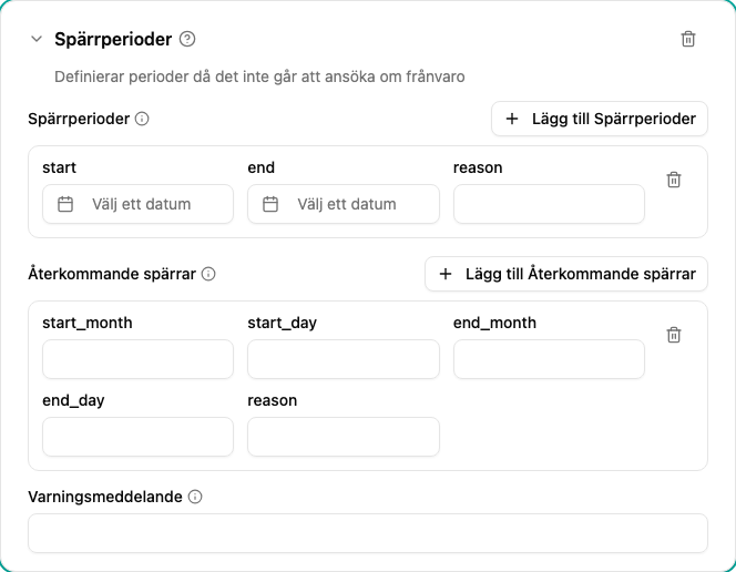 Konfiguration av spärrperioder