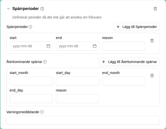 Configuratie van blokkeerperioden